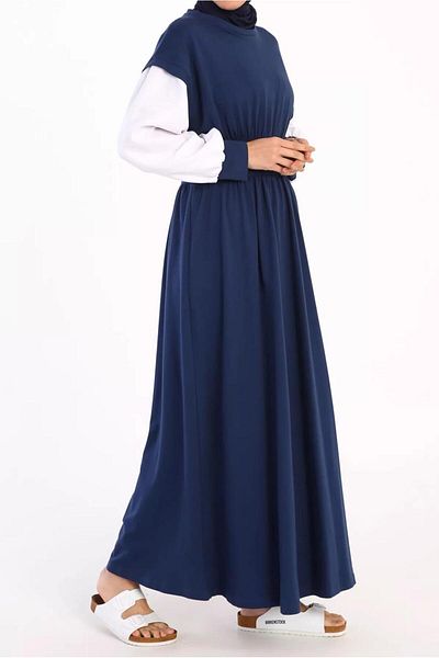 TRENDTESETTÜR Γυναικείο φόρεμα Navy Blue (INDIGO) Ελαστική μέση δίχρωμο 42006