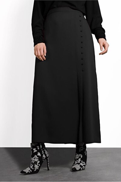 TRENDTESETTÜR WOMEN'S BLACK BUTTON DETAILED SKIRT 6374