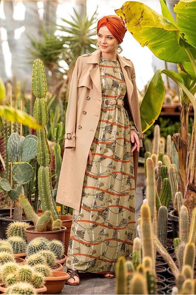 TRENDTESETTÜR Γυναικείο φόρεμα με σχέδιο καφέ (CAMEL) 4104
