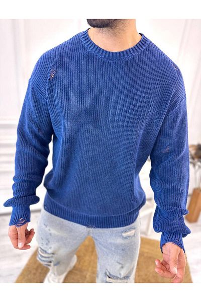 elkumoda Плетена пуловер Oversize от естествен памук - скъсана, лазерно изрязана, без топчета, може да се пере