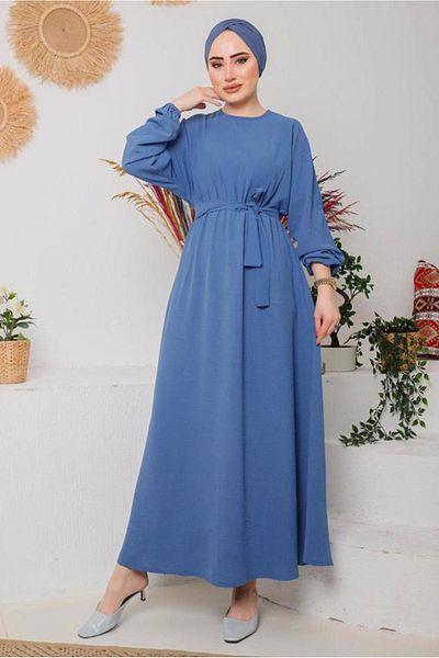 TRENDTESETTÜR Γυναικείο φόρεμα Navy Blue (INDIGO) με ελαστική ζώνη 1042