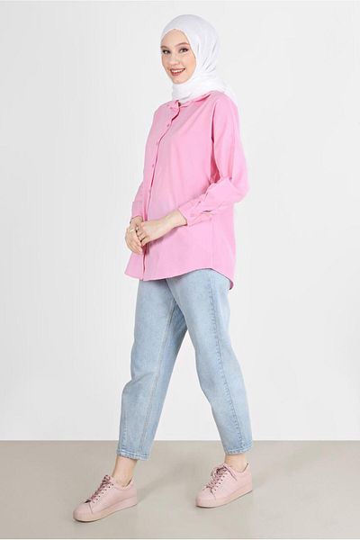TRENDTESETTÜR Women's Pink Buttoned Basic Tunic 3900
