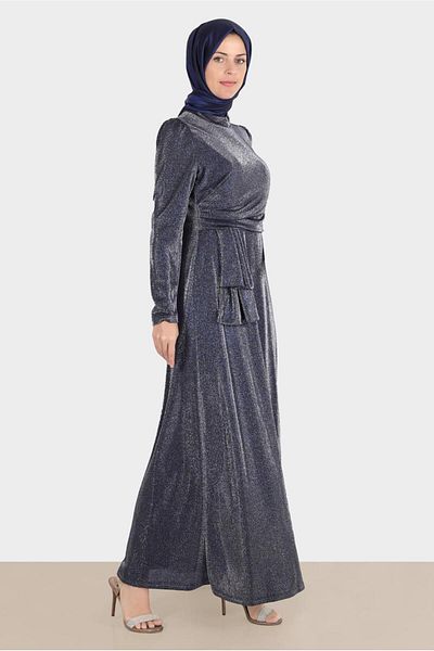 Alvina Βραδινό φόρεμα με ασημί πλάγιο κορδόνι 50269