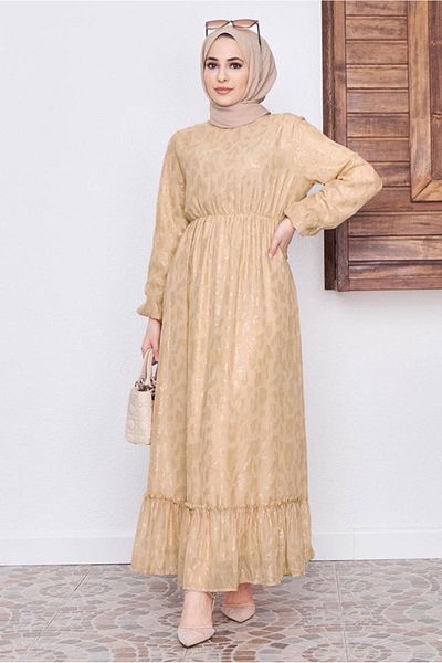 TRENDTESETTÜR Γυναικείο φόρεμα με μοτίβο καφέ (CAMEL) 6601