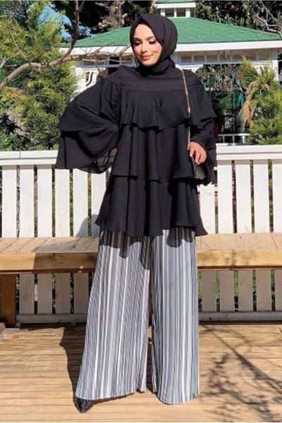 TRENDTESETTÜR Women's Black Flounce Tunic - 3542