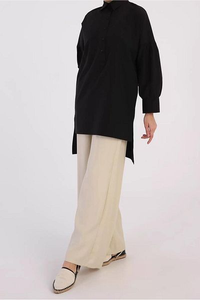 TRENDTESETTÜR Women's Black Buttoned Tunic 25005