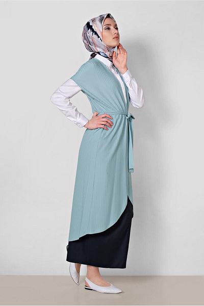 TRENDTESETTÜR Women's Blue Belted Vest T 4241