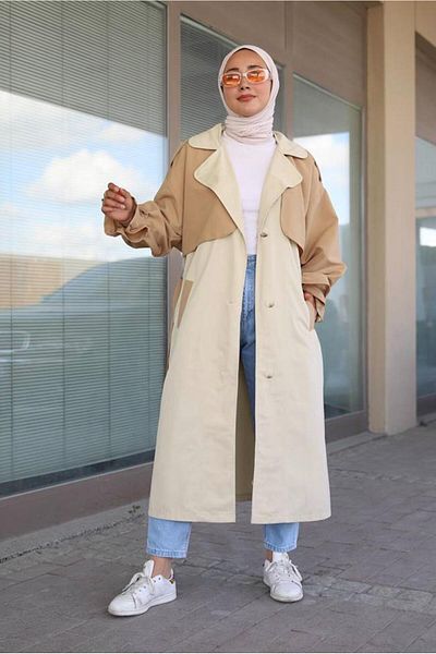 TRENDTESETTÜR Γυναικεία καφέ (CAMEL) Ζώνη με τσέπες Δίχρωμη καμπαρντίνα 80080