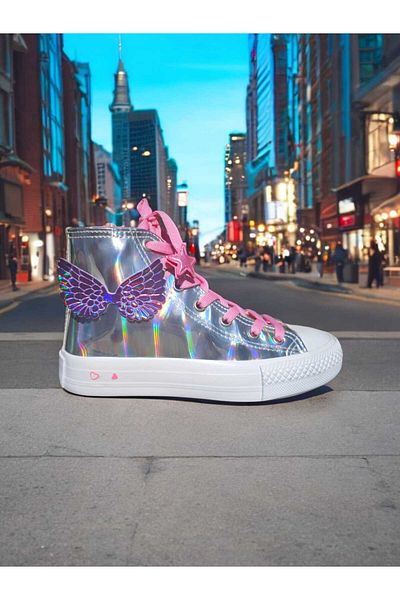 archiepet design special pantofi pentru fete, gri strălucitor, cu șireturi, cu aripi