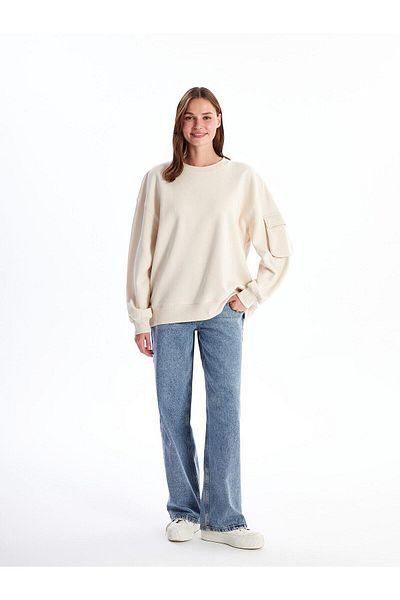 LC Waikiki Γυναικείο χοντρό φούτερ XSIDE Crew Neck Flat Oversize