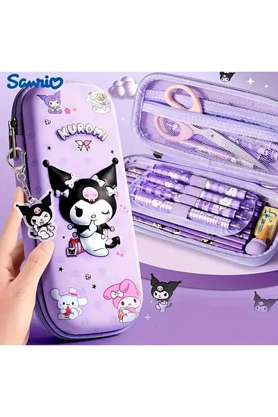 BALCI HEDİYELİK Kuromi Lined Zippered Pencil Bag - Durable and Waterproof