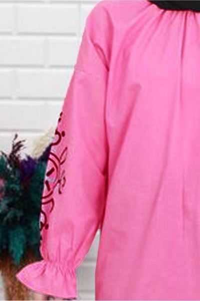TRENDTESETTÜR Fuchsia Women's Tunic - Print Detailed Sleeves, Elastic Cuffs 1518