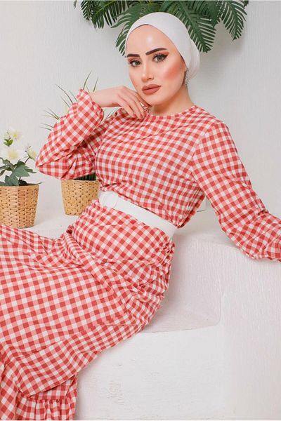 TRENDTESETTÜR Γυναικείο Καφέ (ΤΟΚΙ) Φόρεμα Gingham με ζώνη 6922