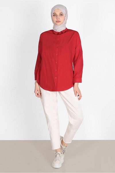 TRENDTESETTÜR Women's Red Tunic - Button, Basic Model 3900