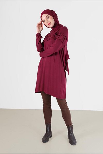TRENDTESETTÜR Women's Fuchsia Ruffle Detailed Tunic 41231