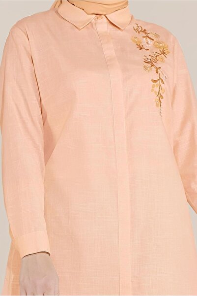 TRENDTESETTÜR WOMEN'S ORANGE (ORANGE) FLOWER EMBROIDERY BUTTONED COTTON TUNIC 20047