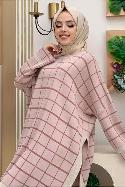 TRENDTESETTÜR Poncho de tricotaj cu model în carouri pudrat pentru femei 71222