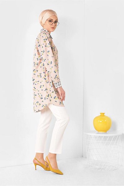 TRENDTESETTÜR Women's Powder Collar and Cuffs Plaid Tunic 4909