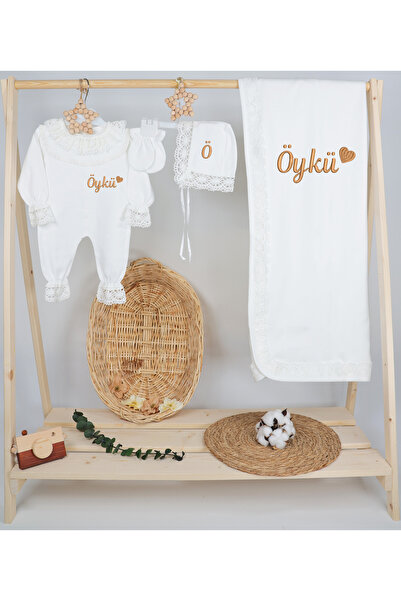 gros shop %100 Pamuk Organik Dantelli Tulum 4'lü Hastane Çıkış Seti (Kişiye Ö...