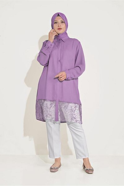 TRENDTESETTÜR WOMEN'S PURPLE (LILA) TUNIC WITH FINISH DETAIL 20049