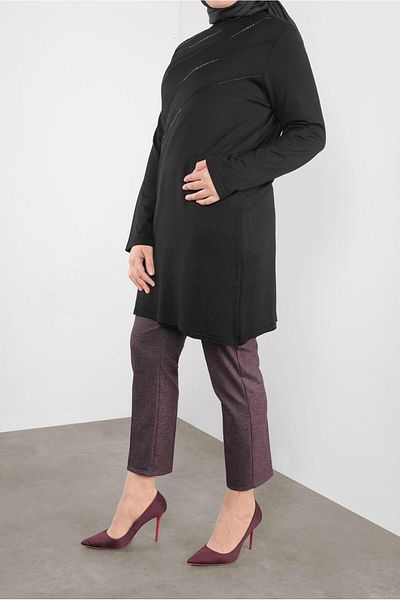 TRENDTESETTÜR Women's Plum Checked Intermediate Waist Trousers 70147