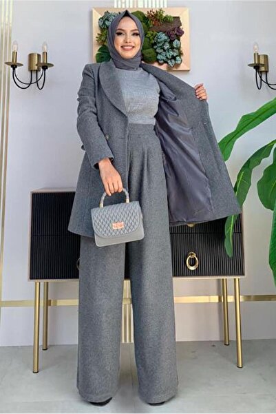 TRENDTESETTÜR Women's Gray (SMOKED) Buttoned Cashmere Jacket 4077