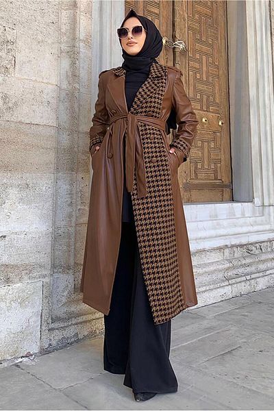TRENDTESETTÜR Γυναικείο Tan Houndstooth Λεπτομερές Δερμάτινο Καπάκι 0357
