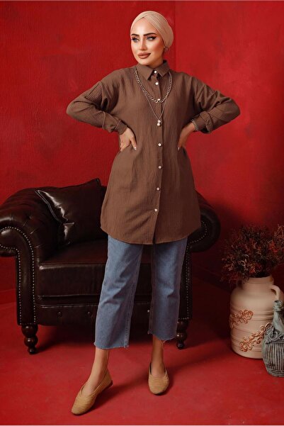 TRENDTESETTÜR Woman's Coffee Chain Detailed Buttoned Tunic T 2792