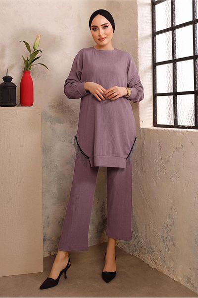 TRENDTESETTÜR Women's Purple (LILA) Chain Detailed Double Pants Suit T 2492