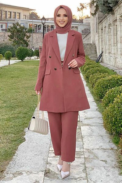 TRENDTESETTÜR Γυναικείο Ροζ (GÜLKURUSU) Κλασικό Παντελόνι. Σετ 2538