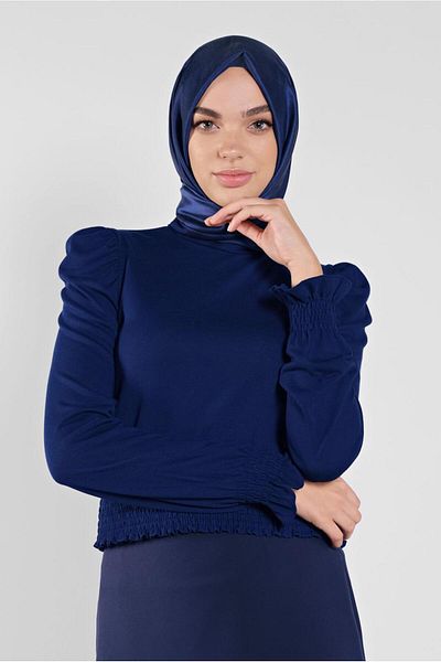 TRENDTESETTÜR Γυναικεία μπλούζα Navy Blue (INDIGO) με ελαστική μέση 41209