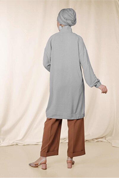 TRENDTESETTÜR WOMEN'S GRAY POCKET DETAIL TUNIC 4053