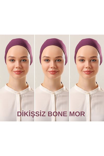 Melodi Scarf Boneta din bumbac pieptănat violet cusut Hijab - Set de 3 femei cu cravată