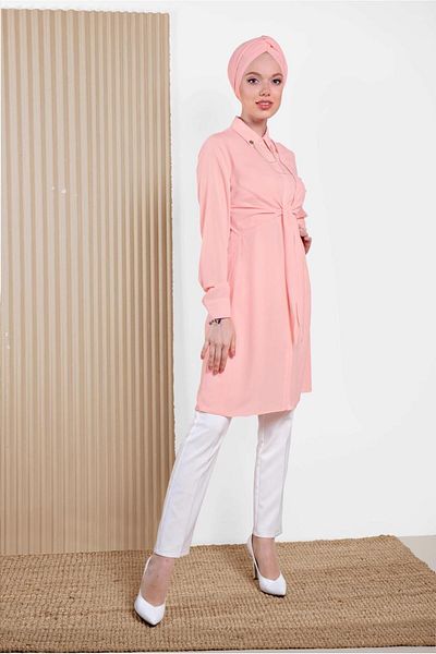 TRENDTESETTÜR Women's Powder Front Tie Detailed Tunic 4313
