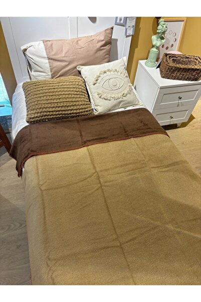 Sesli BohemHouse Çift Taraflı İki Renk Düz Pamuklu Kalın Yumuşak Battal Boy Battaniye 1350Gr 150x200 cm