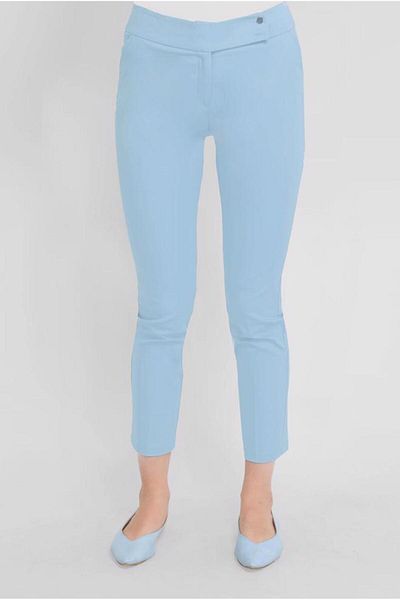 TRENDTESETTÜR Women's Blue (AQUA) Intermediate Waist Cotton Fabric Trousers 7552