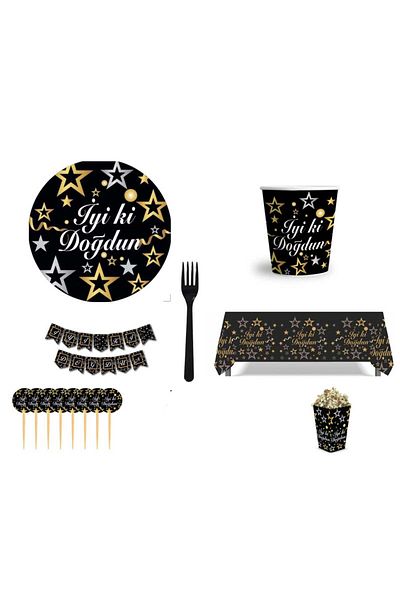 CANSIN Happy Birthday Birthday Set Black for 8 People