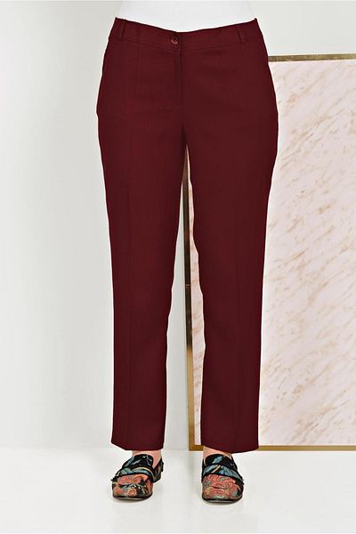 TRENDTESETTÜR Women's Burgundy Buttoned Zippered Trousers 70079