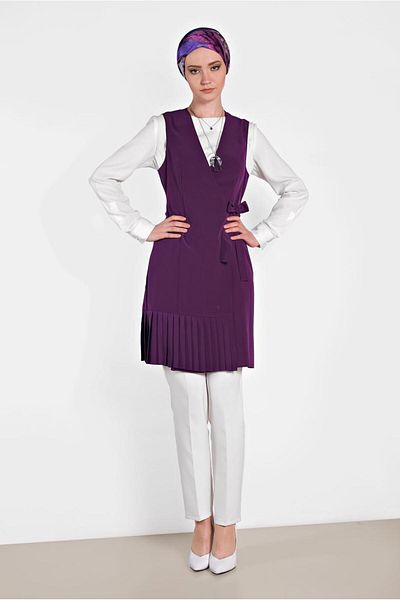 TRENDTESETTÜR WOMEN'S PURPLE (K.PURPLE) SIDE LACE-UP PLEATED VEST 4249