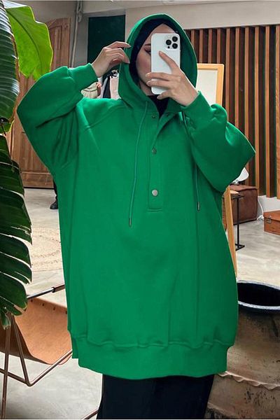 TRENDTESETTÜR Γυναικείο πράσινο (BENETTON) τουνίκ με κουκούλα 9597