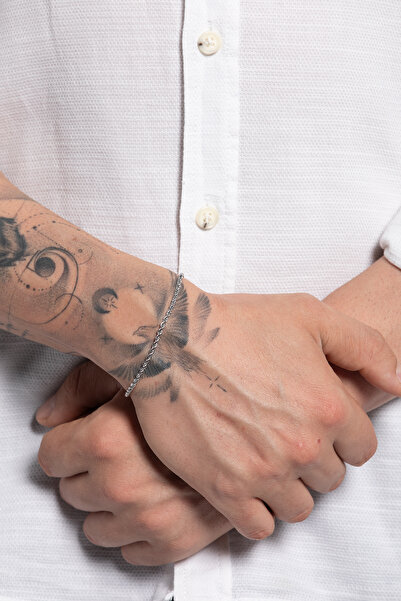 Fjellor Marion Erkek Gümüş Renk Paslanmaz Ince Burgu Çelik Bileklik