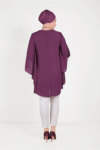 TRENDTESETTÜR Women's Purple (K.DAMSON) Tasseled Tunic with Sleeves 40562