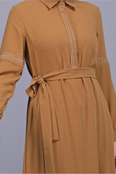 TRENDTESETTÜR Women's Orange (MUSTARD) Embroidered Belted Tunic 40739
