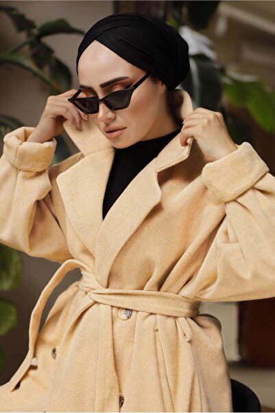 TRENDTESETTÜR WOMEN'S ORANGE (MUSTARD) FISH ROCK PATTERNED BELLOWED COAT 2592