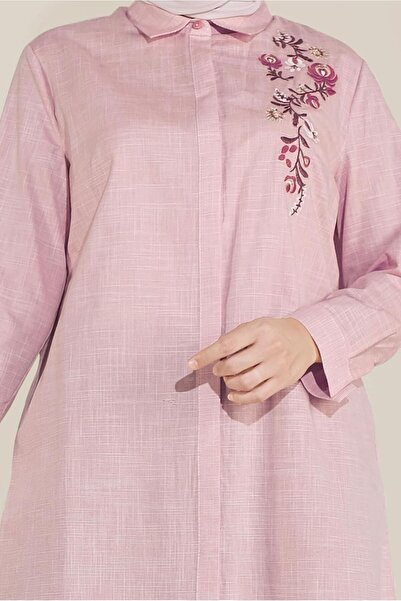 TRENDTESETTÜR WOMEN'S POWDER FLOWER EMBROIDERY BUTTONED COTTON TUNIC 20047