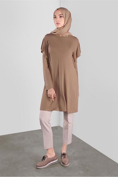 TRENDTESETTÜR Γυναικείο τούνικ με βολάν με στάμπα καφέ (CAMEL) 41293