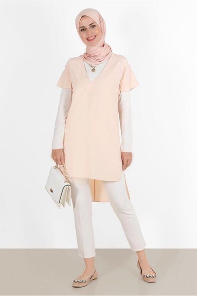 TRENDTESETTÜR WOMEN'S POWDER (SOMON) STRIP DETAILED TUNIC 4511