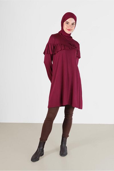 TRENDTESETTÜR Women's Fuchsia Ruffle Detailed Tunic 41231