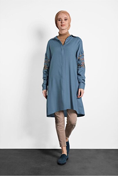 TRENDTESETTÜR Жіноча темно-синя (ІНДИГО) туніка з вишивкою 40238