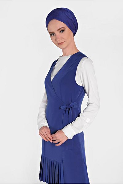TRENDTESETTÜR WOMEN'S NAVY BLUE (K.SAX) SIDE LACE-UP PLEATED VEST 4249